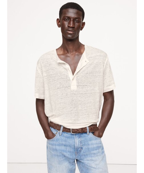 リネン ヘンリーネックtシャツ