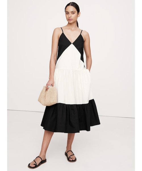 現行品コットンポプリン ミディドレス コットン ポプリン ティアード ミディドレス｜バナナ・リパブリックの