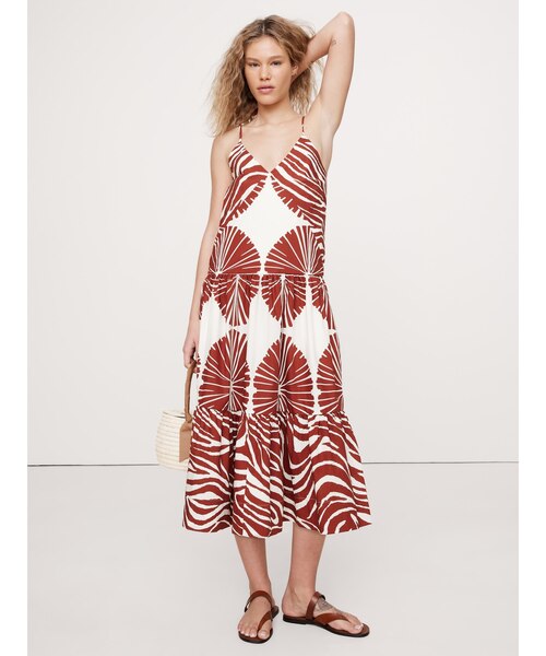 現行品コットンポプリン ミディドレス コットン ポプリン ティアード ミディドレス｜バナナ・リパブリックの