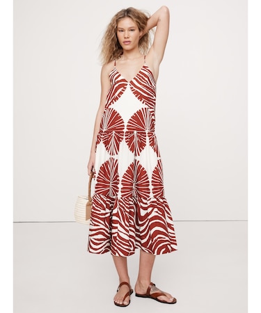 コットン ポプリン ティアード ミディドレス