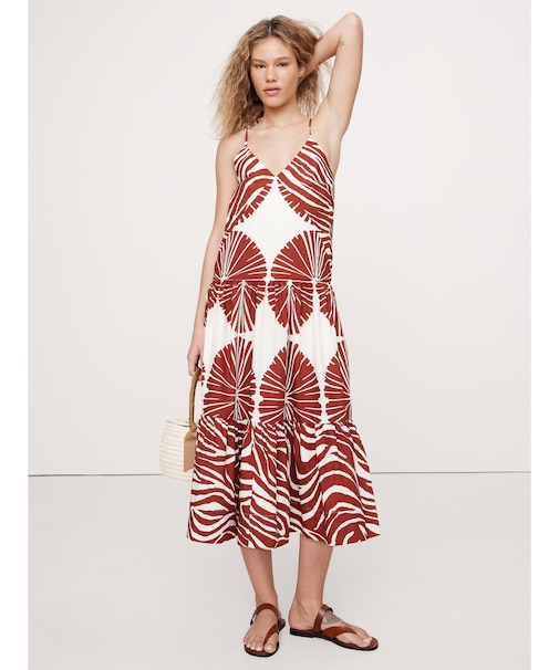 コットン ポプリン ティアード ミディドレス