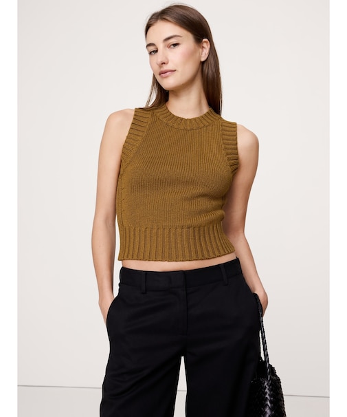 コットンシルク クロップド ニットタンクトップ