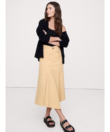 クロスオーバー ストレッチコットン ロングミディスカート