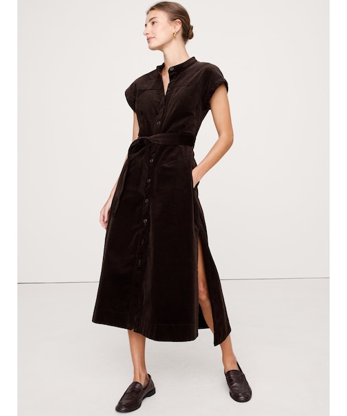 コーデュロイ ミディ シャツドレス