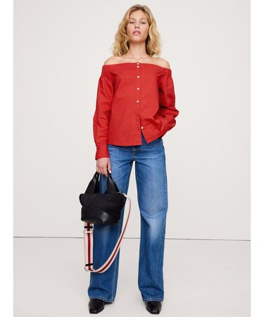 LS OFF THE SHOULDER TOP - POPLIN