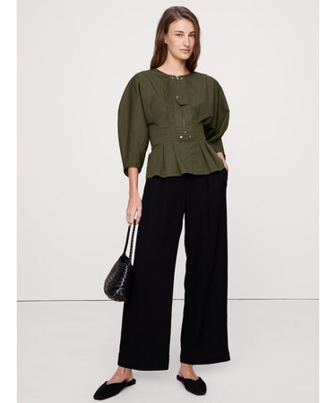 ストレッチコットン ユーティリティ ペプラムトップス