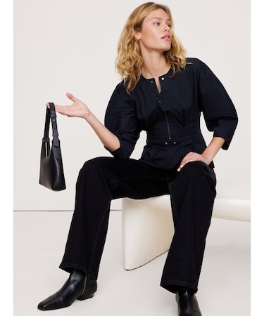 ストレッチコットン ユーティリティ ペプラムトップス