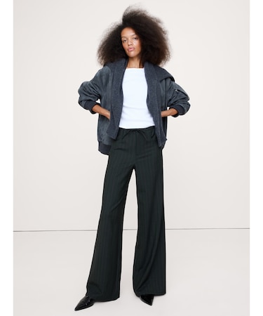 ワイドレッグ ウールブレンド プルオンパンツ