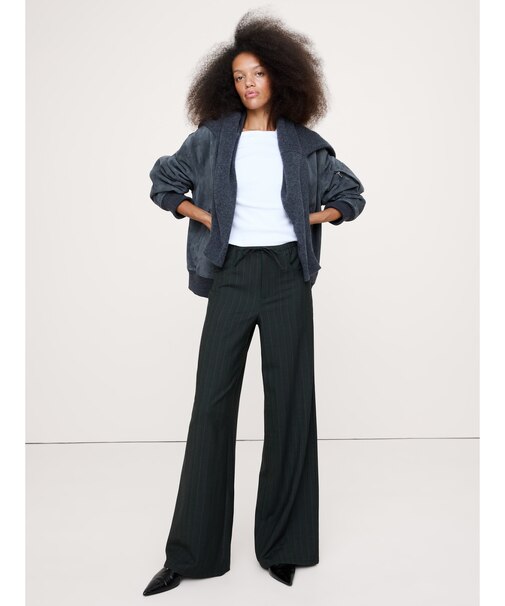 ワイドレッグ ウールブレンド プルオンパンツ