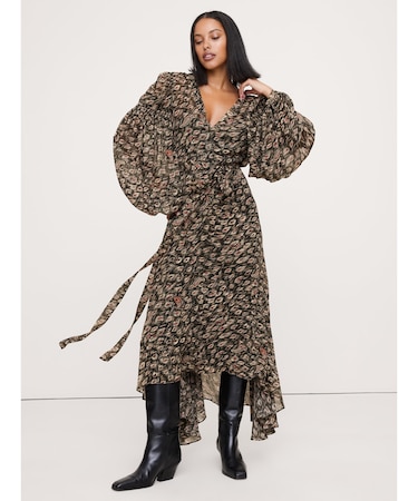 ジョーゼット パフスリーブ マキシドレス