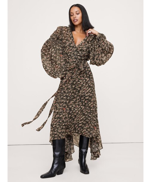 ジョーゼット パフスリーブ マキシドレス