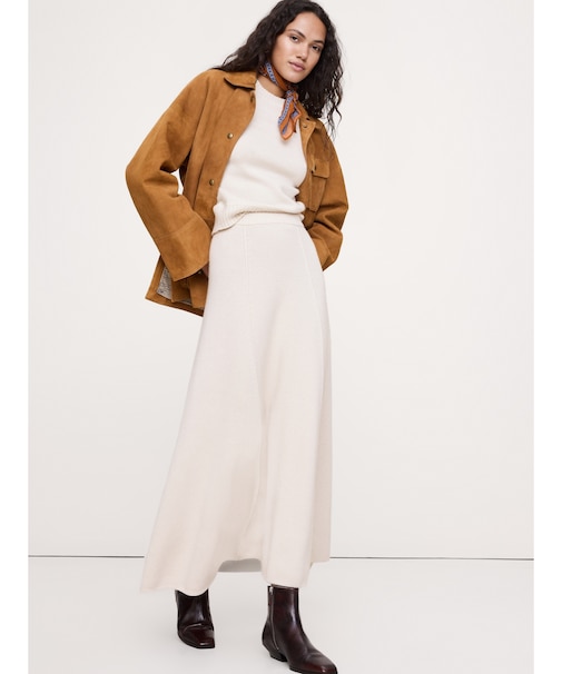 メリノ コットン ミディ ニットスカート