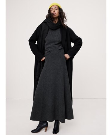 メリノ コットン ミディ ニットスカート