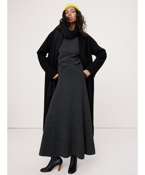 メリノ コットン ミディ ニットスカート