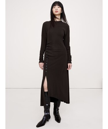 マット ジャージー ミディドレス