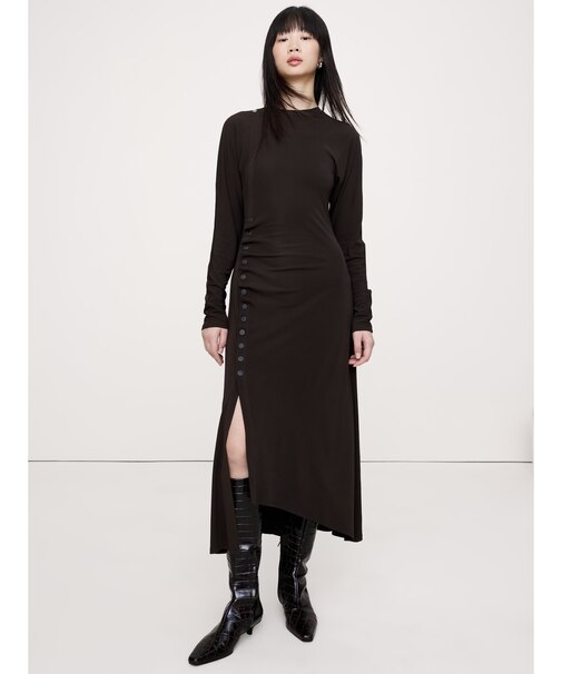 マット ジャージー ミディドレス