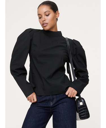 ストレッチ コットン パフスリーブ トップス