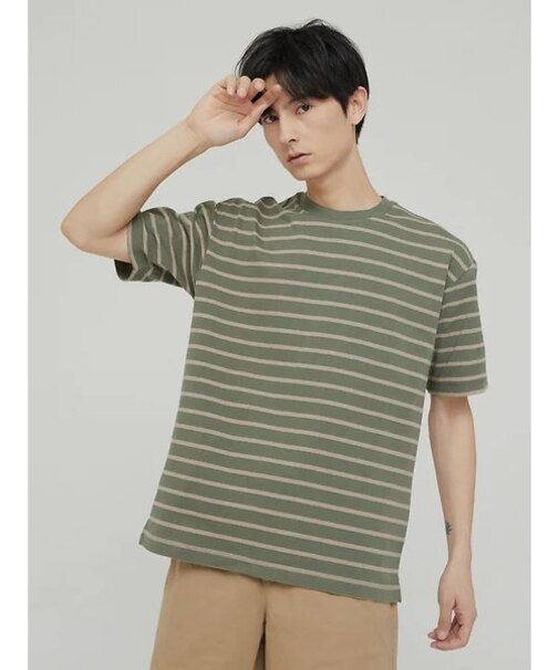 ストライプクルーネックtシャツ