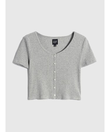 リブ クロップド半袖トップス