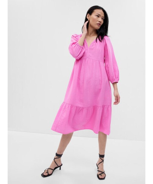 コットンミディ丈ワンピース