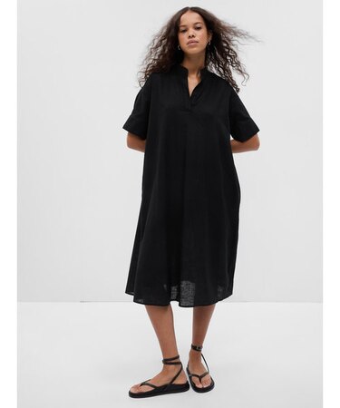 リネン混 ポップオーバー ミディワンピース