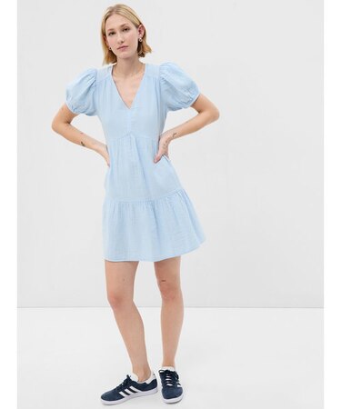 クリンクルガーゼ 袖コンシャス ティアードミニワンピース