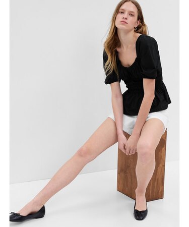 ウエスト絞り 袖コンシャス トップス