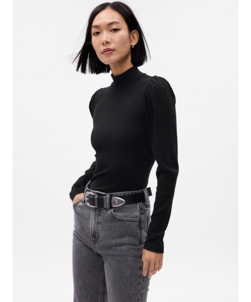 パフスリーブ リブTシャツ カットソー