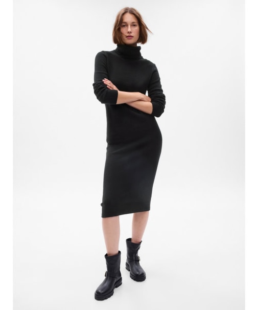 CashSoft カシミヤタッチ タートルネック ミディ セーターワンピース