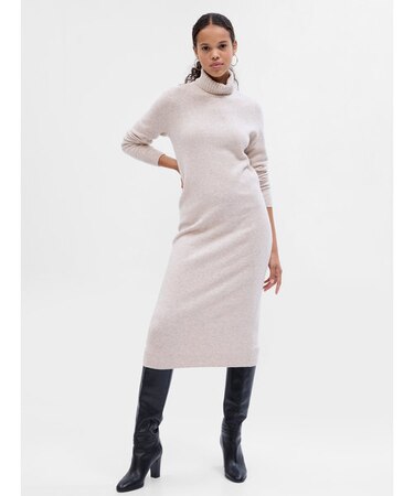 CashSoft カシミヤタッチ タートルネック ミディ セーターワンピース