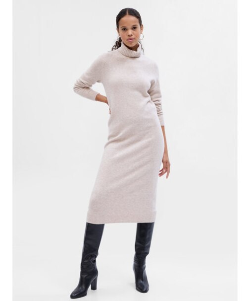 CashSoft カシミヤタッチ タートルネック ミディ セーターワンピース
