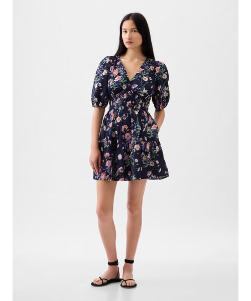 パフスリーブ スモッキングギャザー ミニワンピース｜ギャップの