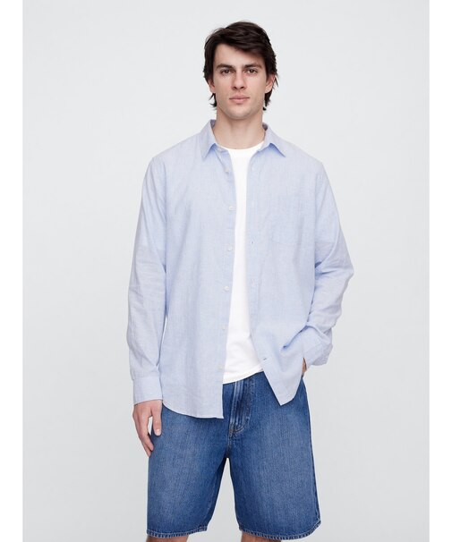 スタンダードフィット リネン混シャツ