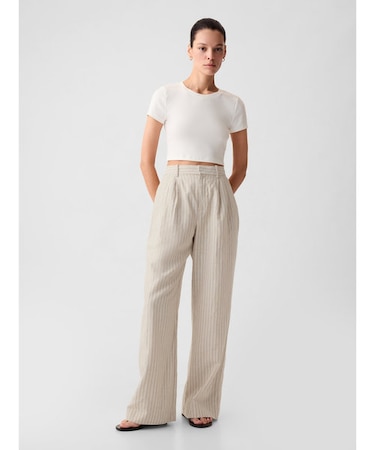 ハイライズ コットンリネン プリーツ トラウザーパンツ