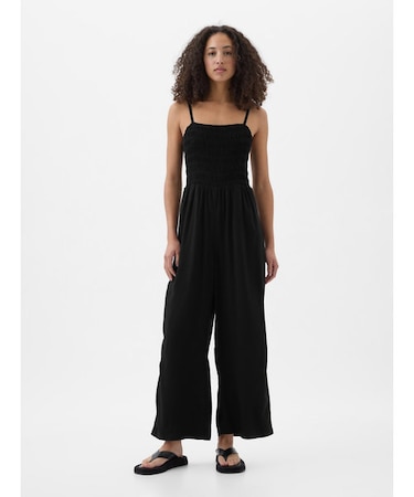 スモッキングギャザー ワイド ジャンプスーツ