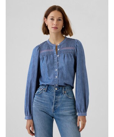 レーストリム デニムシャツ