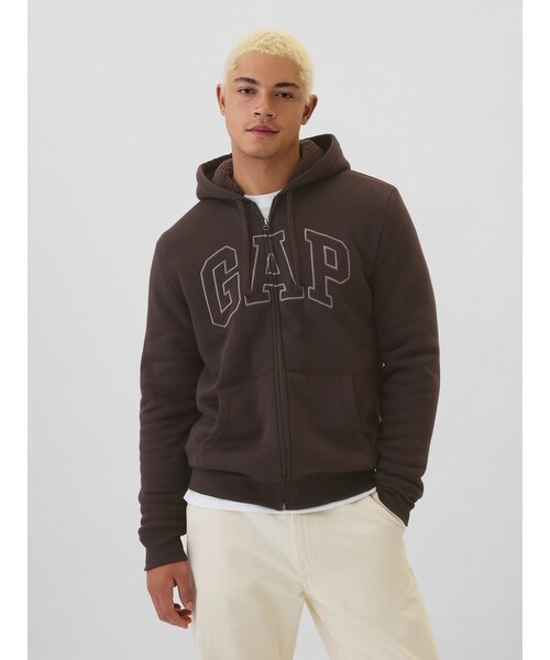 新品★タグ付 GAP 裏ボア パーカー ＸＬ ブラウン gap 茶色 GAPロゴ 裏ボア ジップアップパーカー