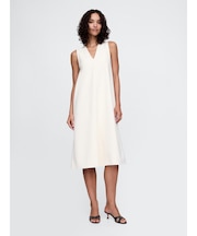 ポンチ Vネック ミディワンピース