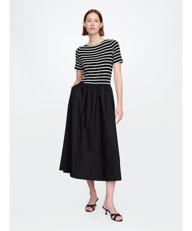 ミックスメディア モダン リブ マキシワンピース