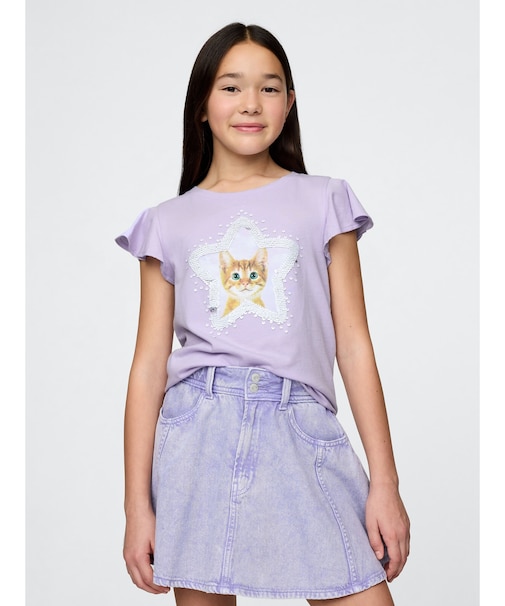 フリッピー 変身スパンコール フラッタースリーブ グラフィックTシャツ (キッズ)