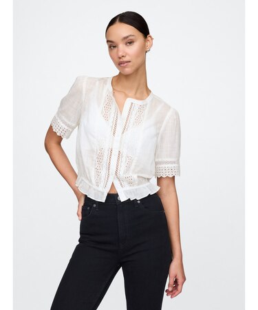 レーストリム半袖シャツ