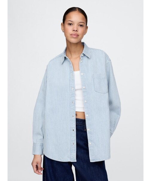 デニム ストライプビッグシャツ