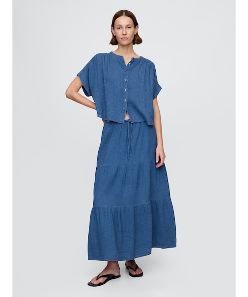 クリンクルガーゼデニム ティアード マキシスカート