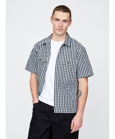 ポプリン ジップアップ ポケットシャツ