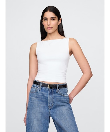 クローズニット ジャージー クロップド ボートネック シェルタンクトップ