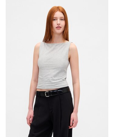 クローズニット ジャージー クロップド ボートネック シェルタンクトップ