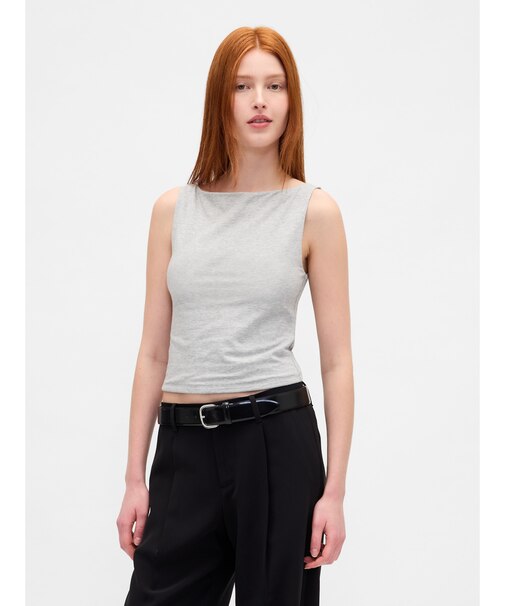 クローズニット ジャージー クロップド ボートネック シェルタンクトップ