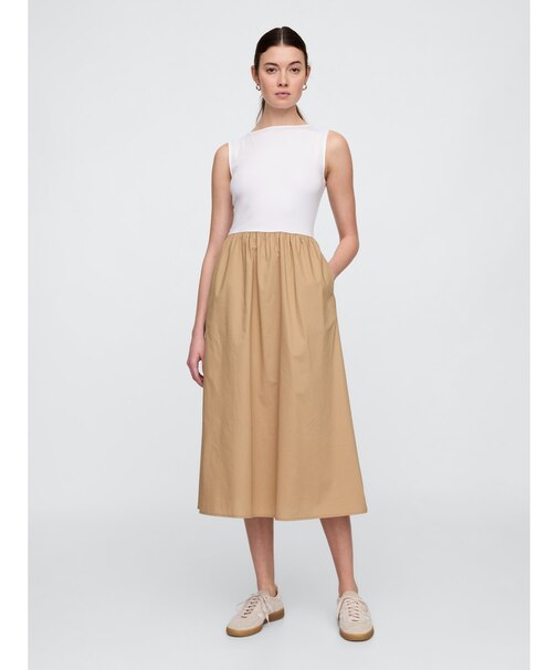 ボートネック ミディワンピース