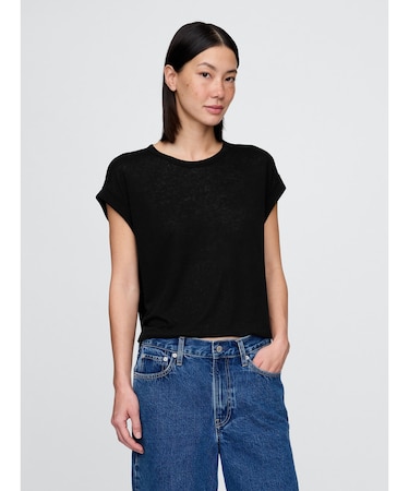 リネンブレンド ロールカフ Tシャツ