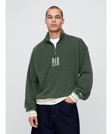 Gap × Malbon ヘビーウェイト ロゴ 1/4ジップアップ トレーナー